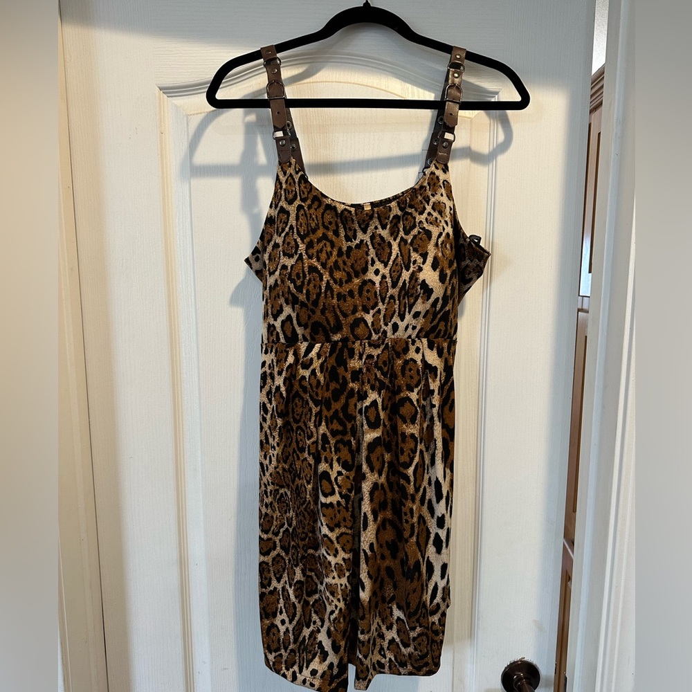 Fresh of LA leopard print dress with buckle straps.